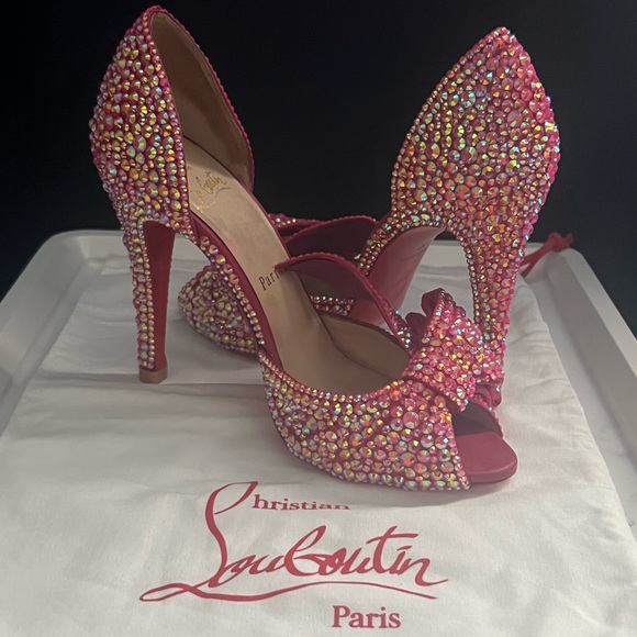 Christian Louboutin Barbie Pink Swarovski Crystal Rhinestone Ribbon Heels 36 🎀 - Picture 5 of 12
